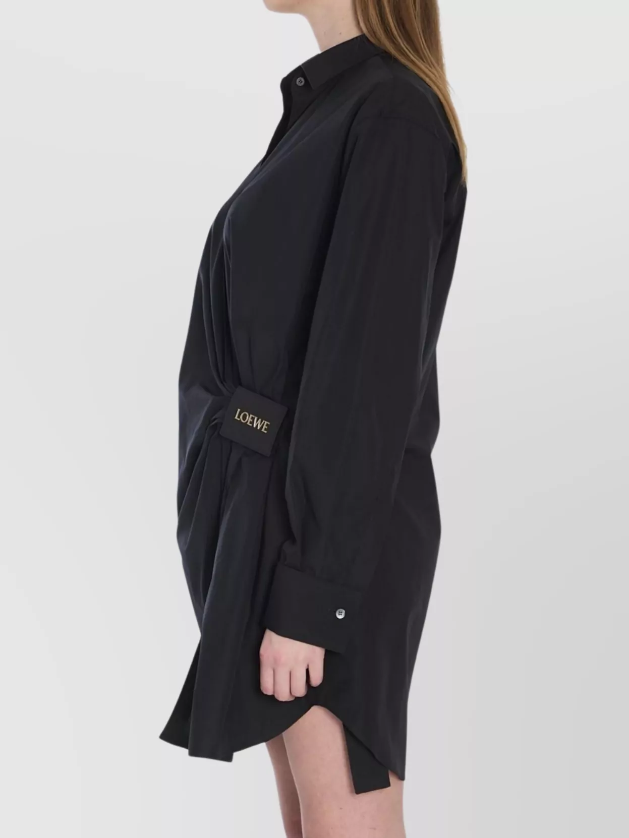 Loewe Draped Leather Trim V-Neck Mini Dress
