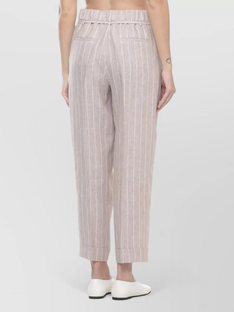 Peserico Striped Linen Straight-Leg Suit Trousers