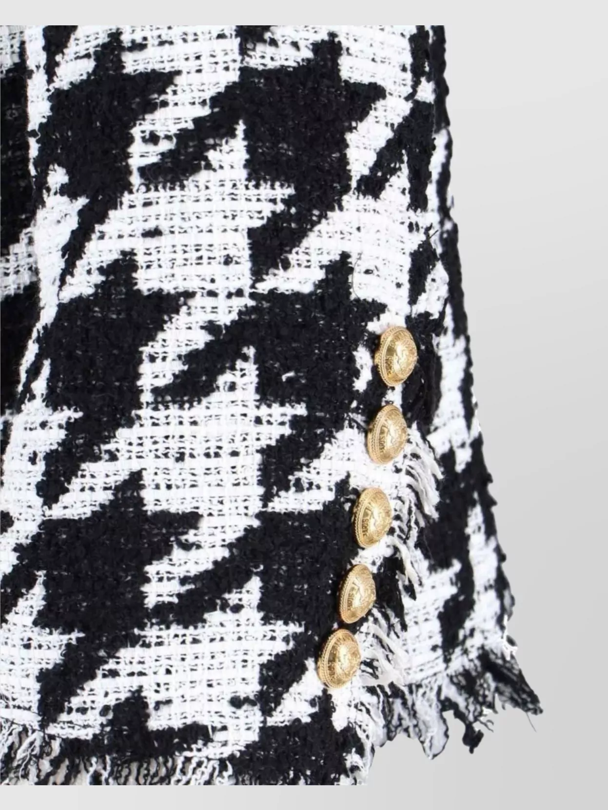 Balmain Spencer Black And White Jacket With All-over Check Motif And Fringed Hem In Cotton Blend Woman In Black
