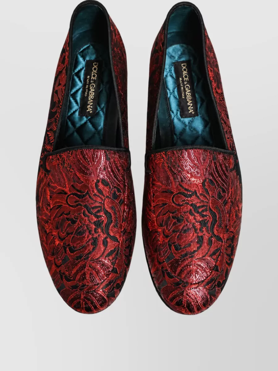 Dolce&Gabbana Leather Floral-Jacquard Slippers