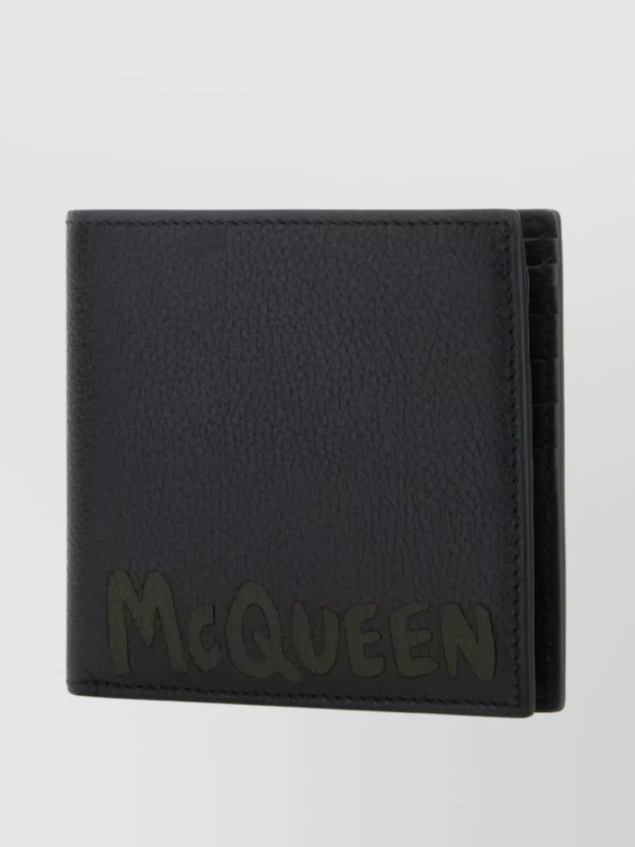 Shop Alexander Mcqueen Bifold Leather Wallet With Mcqueen Print In Black
