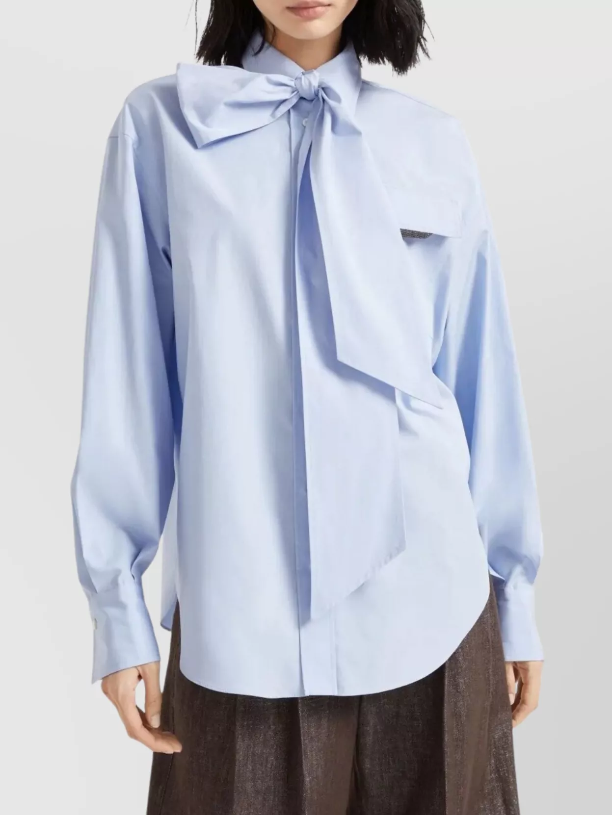 Brunello Cucinelli Long Sleeve Collared Shirt With Bow Detail