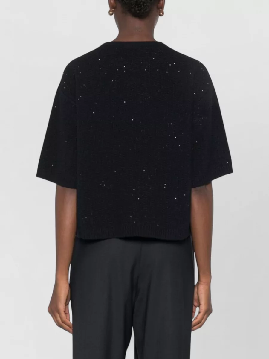 Fabiana Filippi Bouclé-Knit Sequin-Embellished Short-Sleeve Wool-Blend Sweater