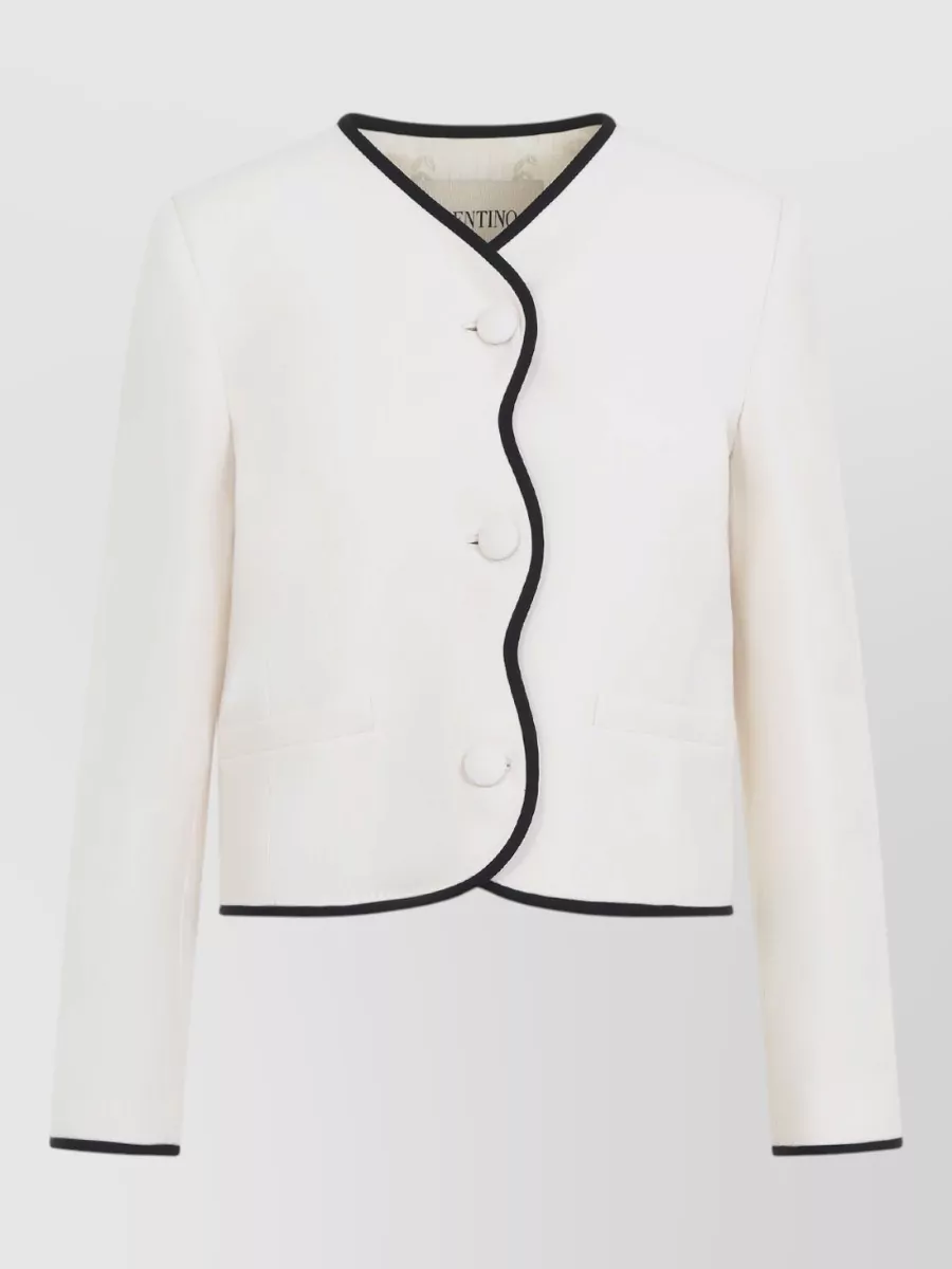 Valentino Silk Virgin Wool Crepe Couture Collarless Blazer