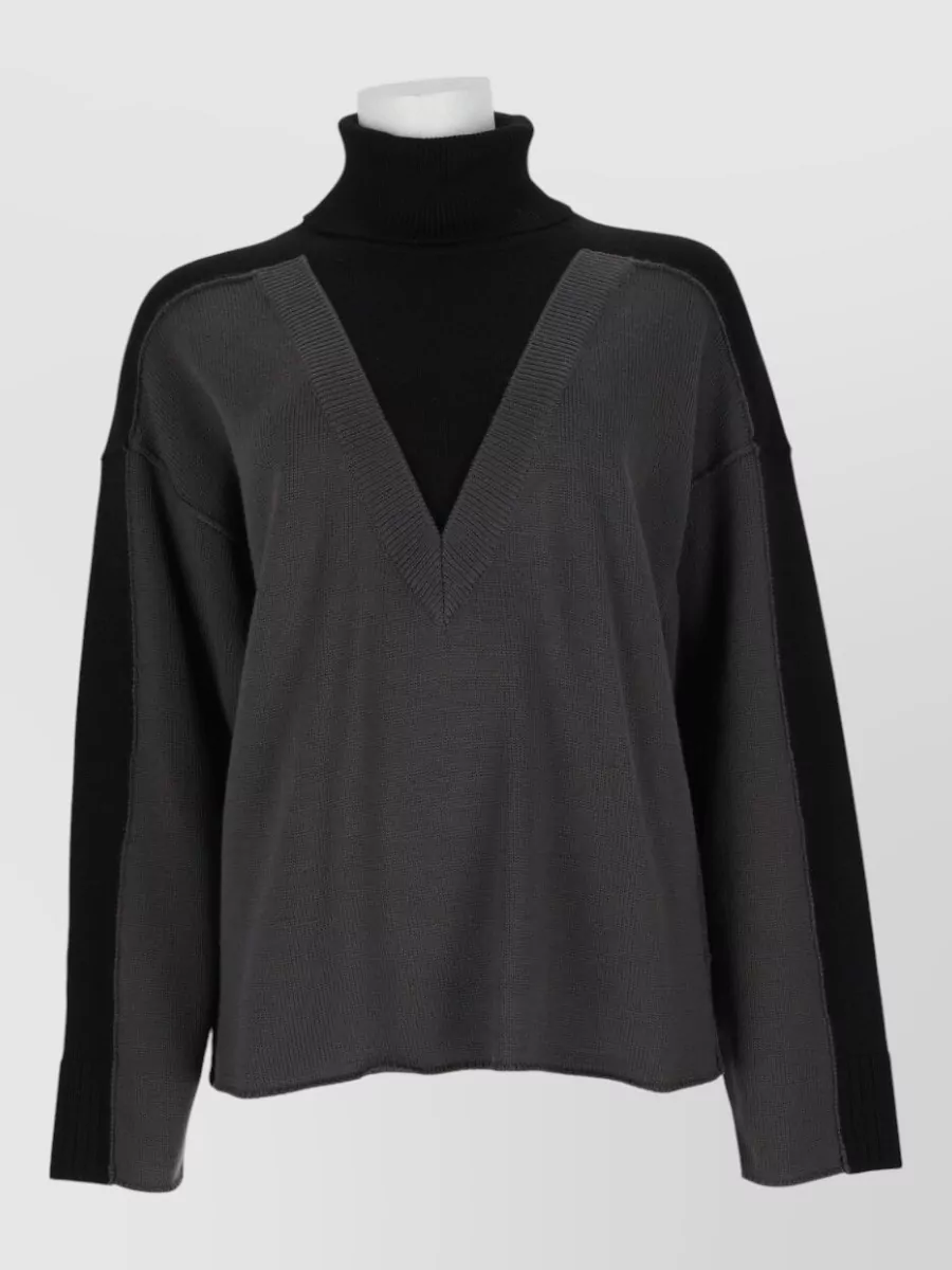 Mm6 Maison Margiela Merino wool two-tone ribbed high-neck sweater