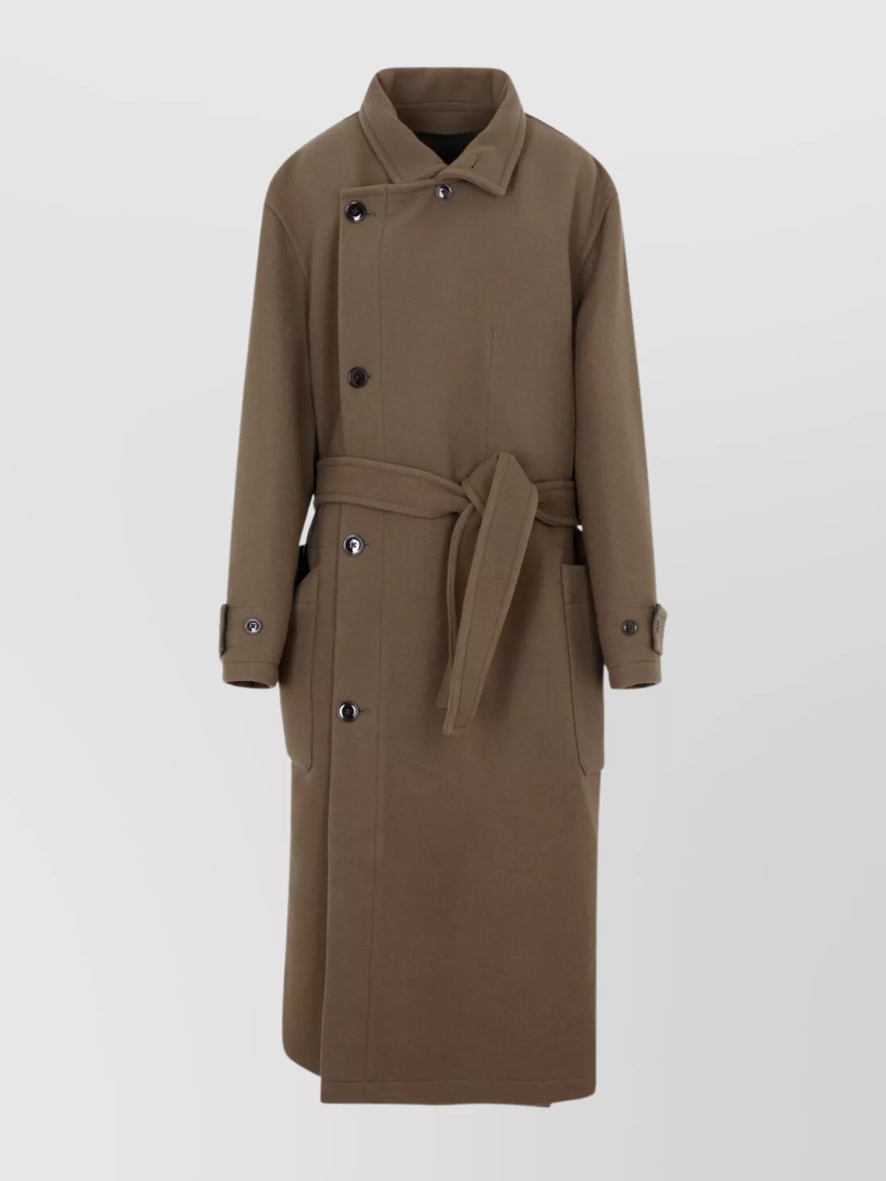 Lemaire Wool Wrap Coat And Belt In Brown