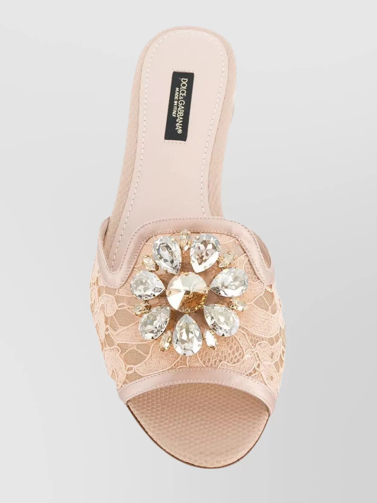 Dolce & Gabbana Charming Lace Mules Crystal Flower In Neutrals
