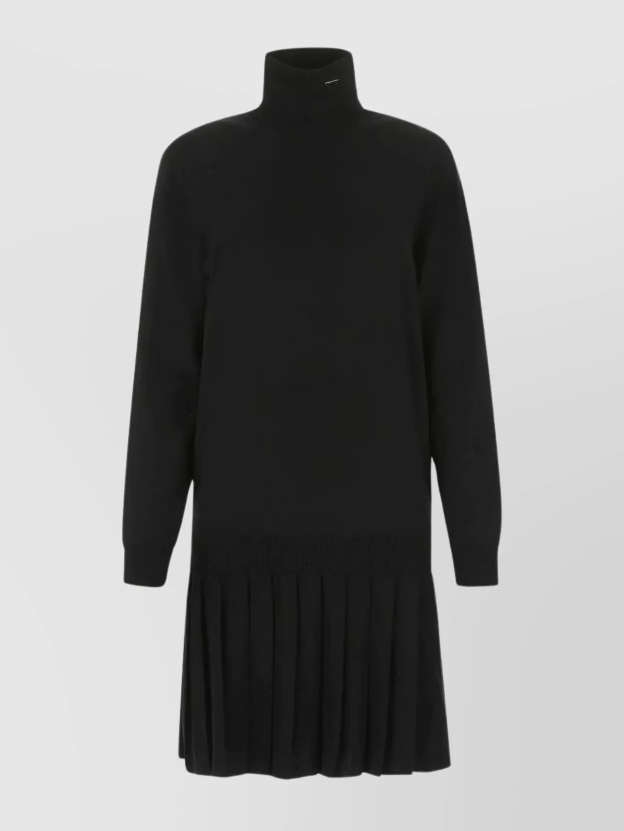 Shop Prada Wool Turtleneck Dress With Pleated Skirt In Black