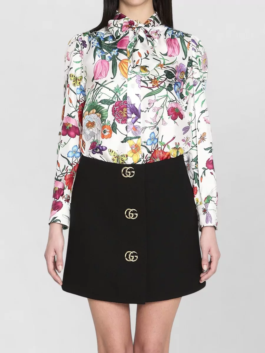 Gucci silk floral-print long-sleeve blouse