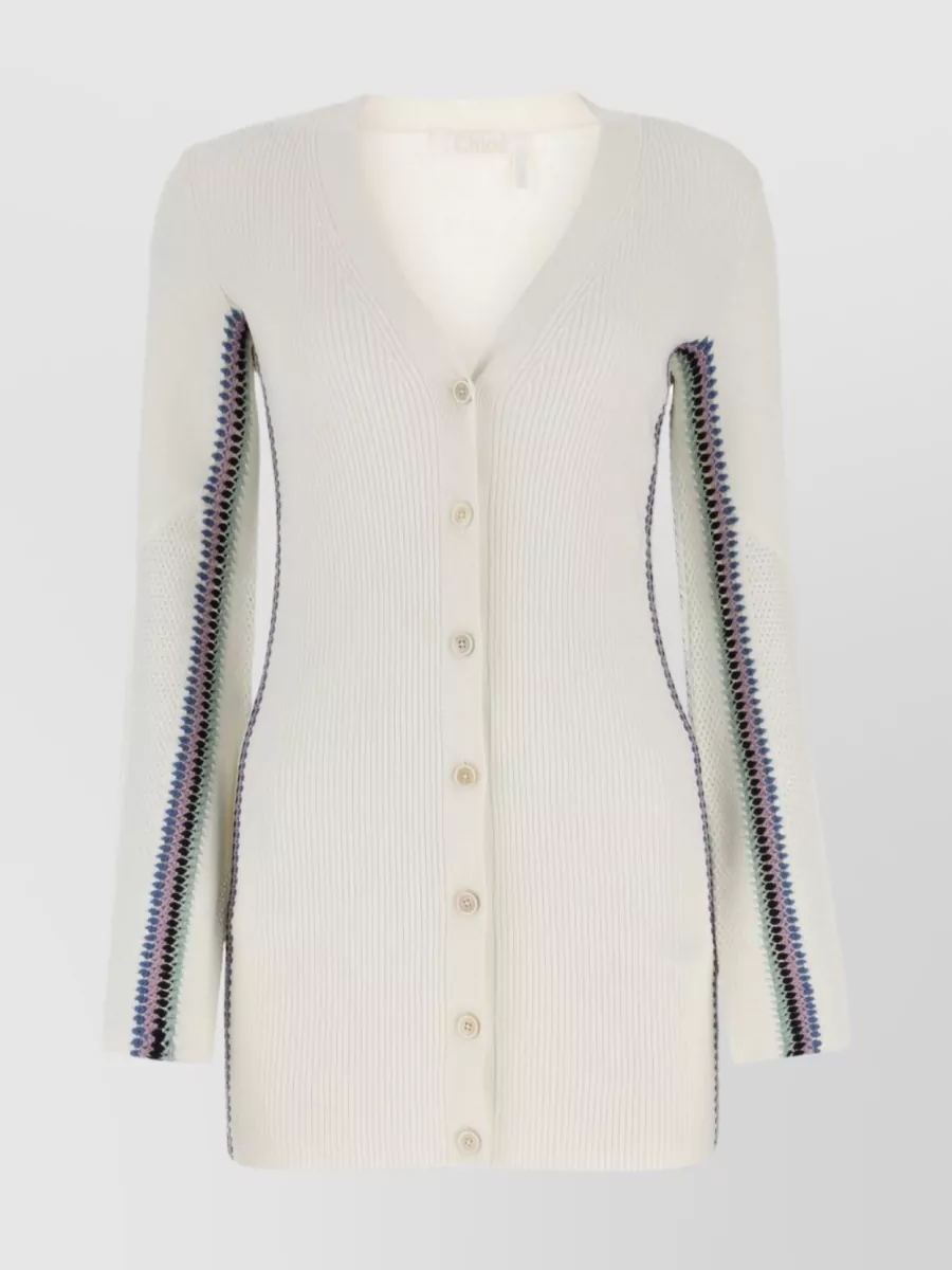 Shop Chloé Contoured V-neck Wool Cardigan In Grey