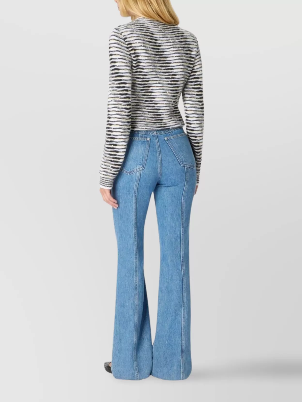 Missoni Striped Mock Neck Long Sleeve Knit Top In Gray