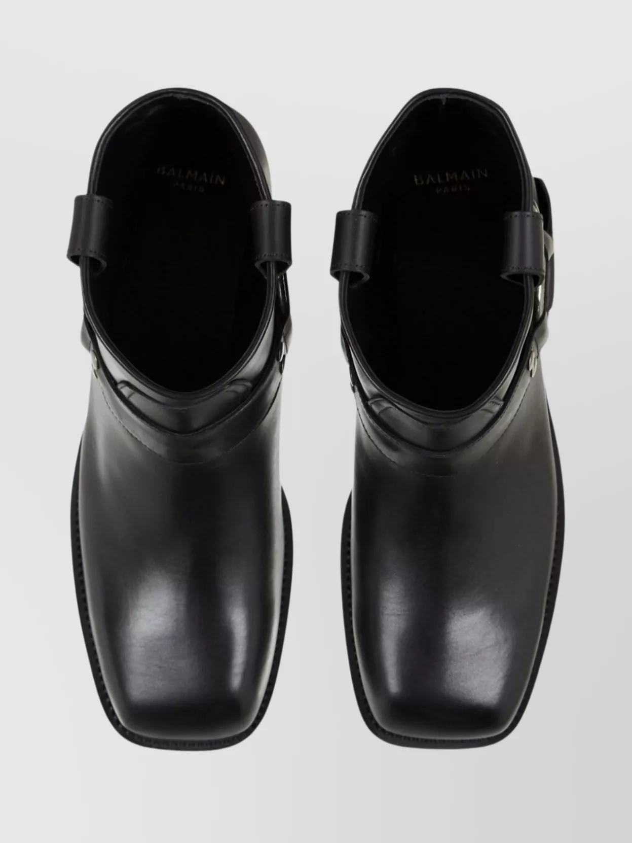 Balmain Square Toe Ankle Strap Boots With Pull Tabs