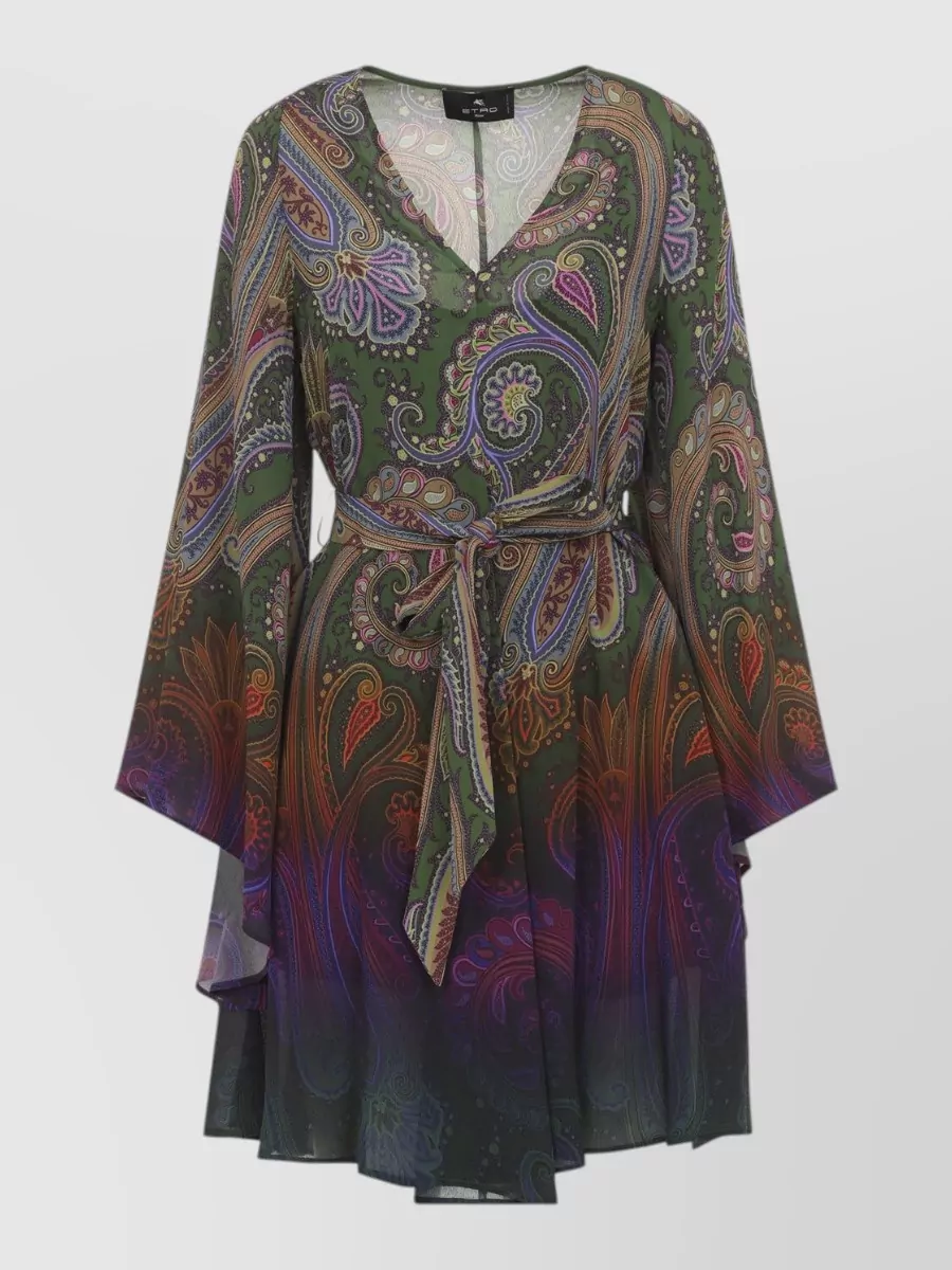Etro paisley-print v-neck bell-sleeve mini dress