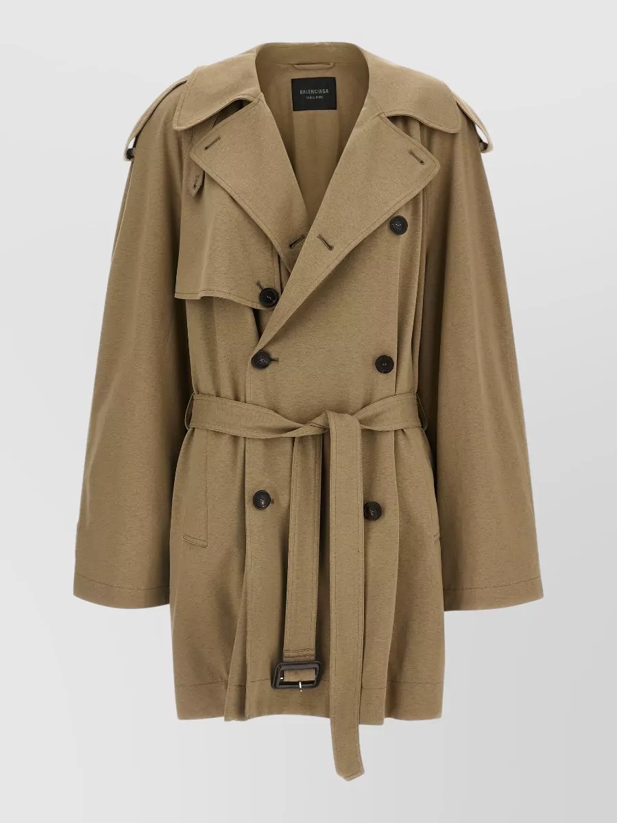 Balenciaga Cotton Trench Coat Belted Waist Epaulettes