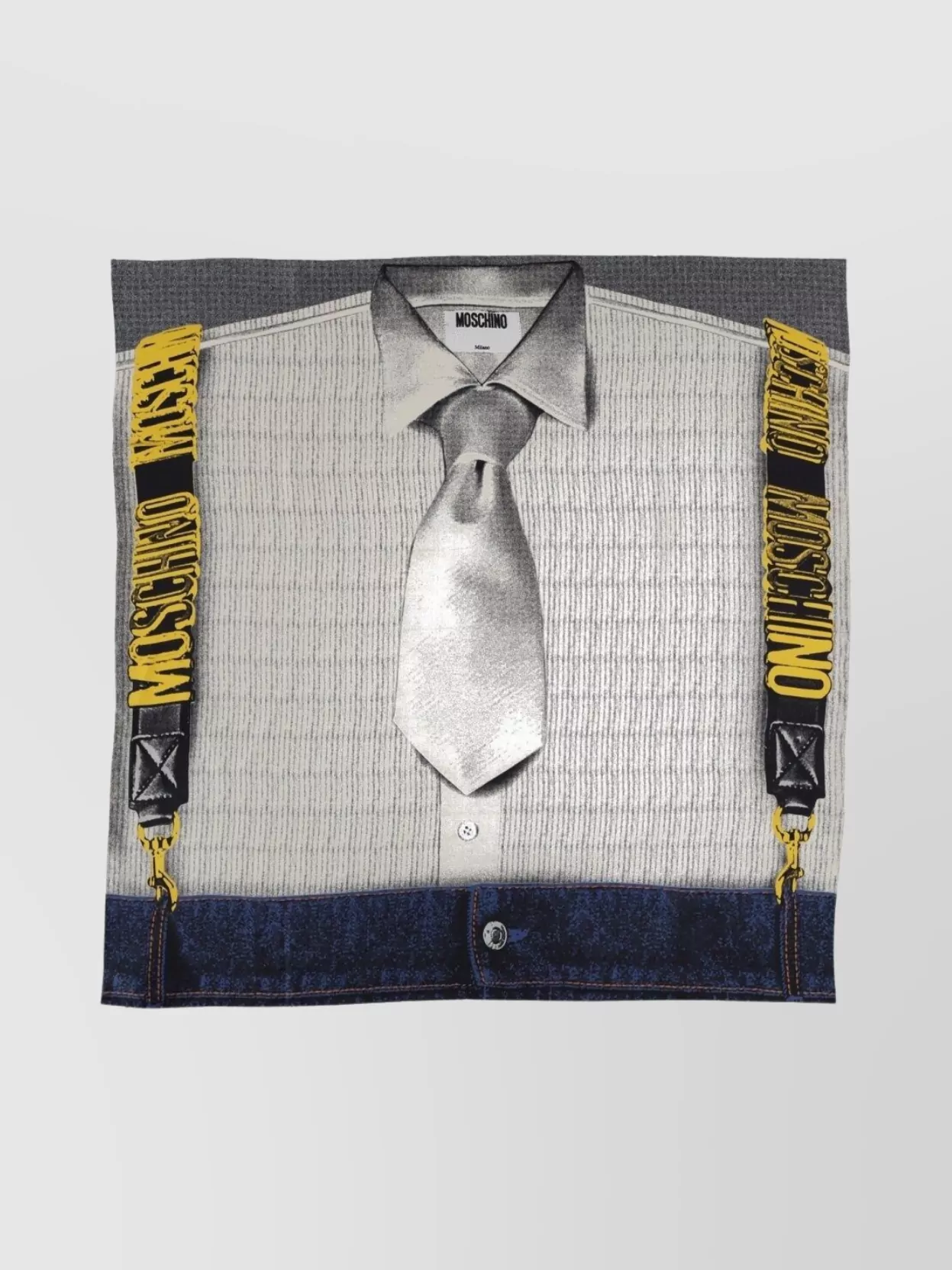 Moschino Printed Silk Scarf With Stripes And Ties In Gray
