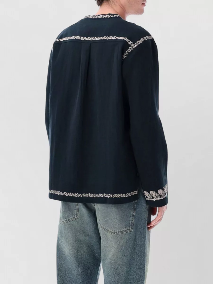 Isabel Marant Cotton Embroidered V-Neck Long-Sleeve Shirt