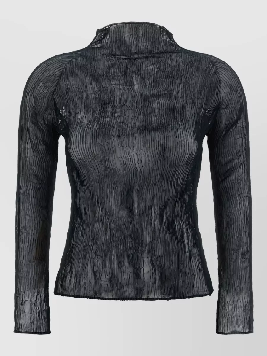 Issey Miyake Chiffon twist 1 crinkled turtleneck long-sleeve top