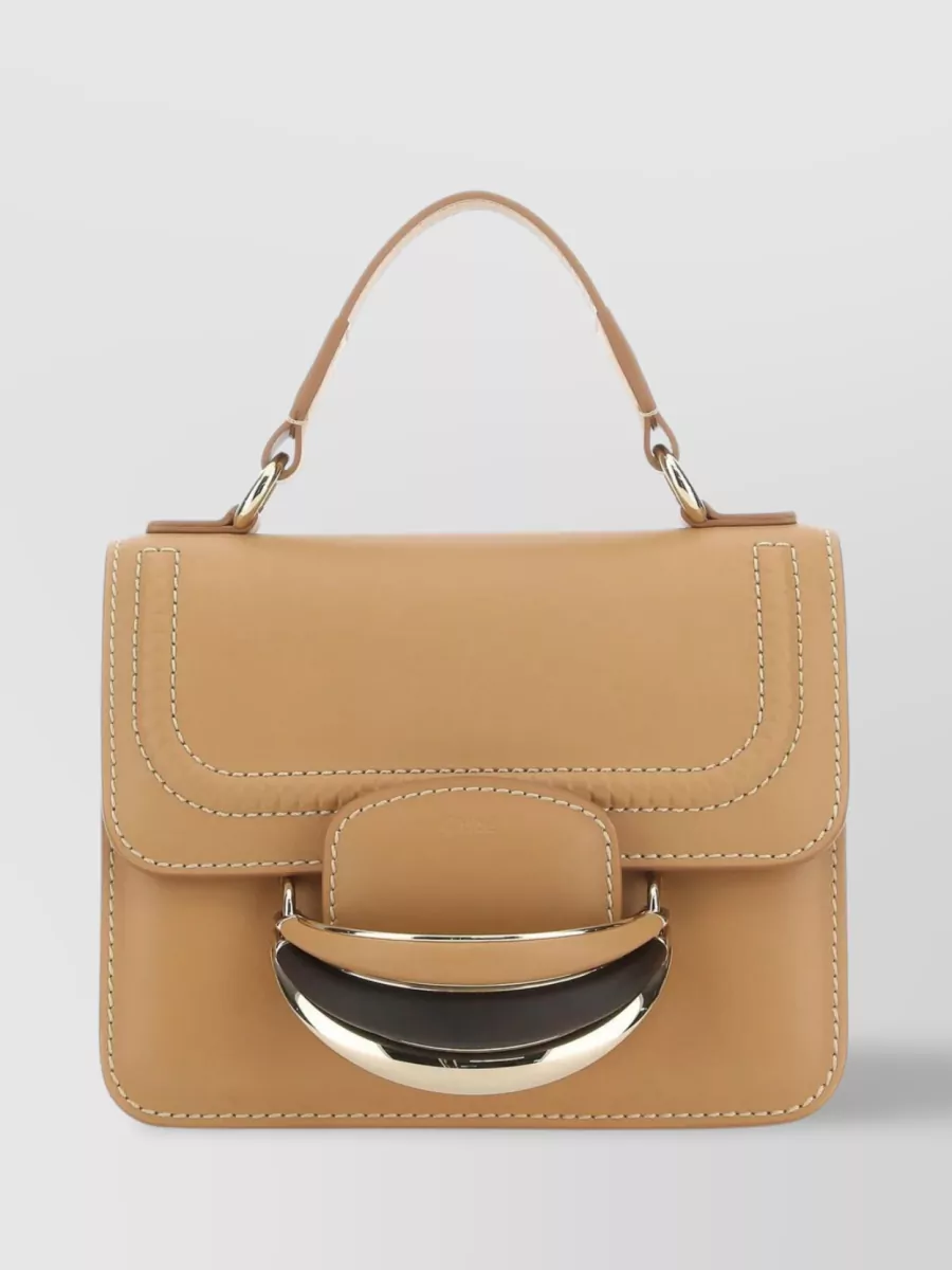 Shop Chloé Compact Kattie Bag In Fine Leather In Beige