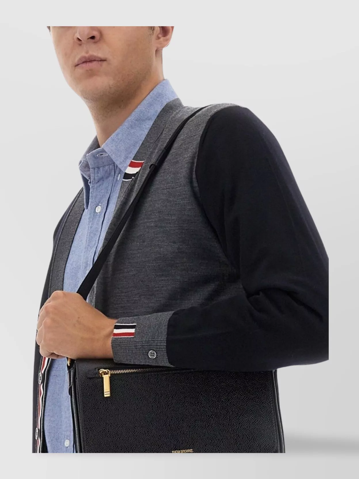 THOM BROWNE WOOL CARDIGAN BLOCK DESIGN SLEEVES V-NECKLINE