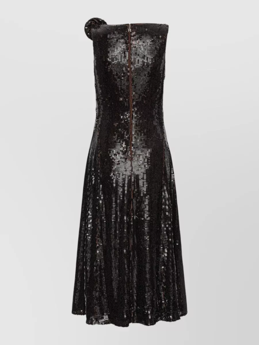 Rotate Sequined Sleeveless Crew-Neck Flared Midi Dress
