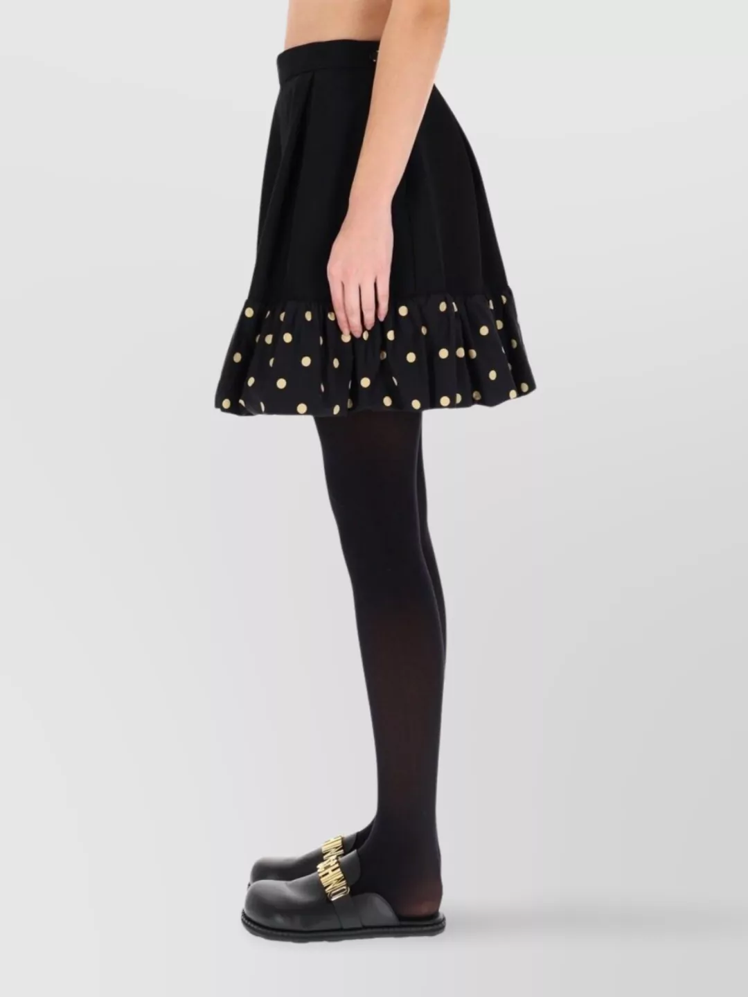 Moschino High Waist Polka Dot Skirt With Ruffled Hem In Black