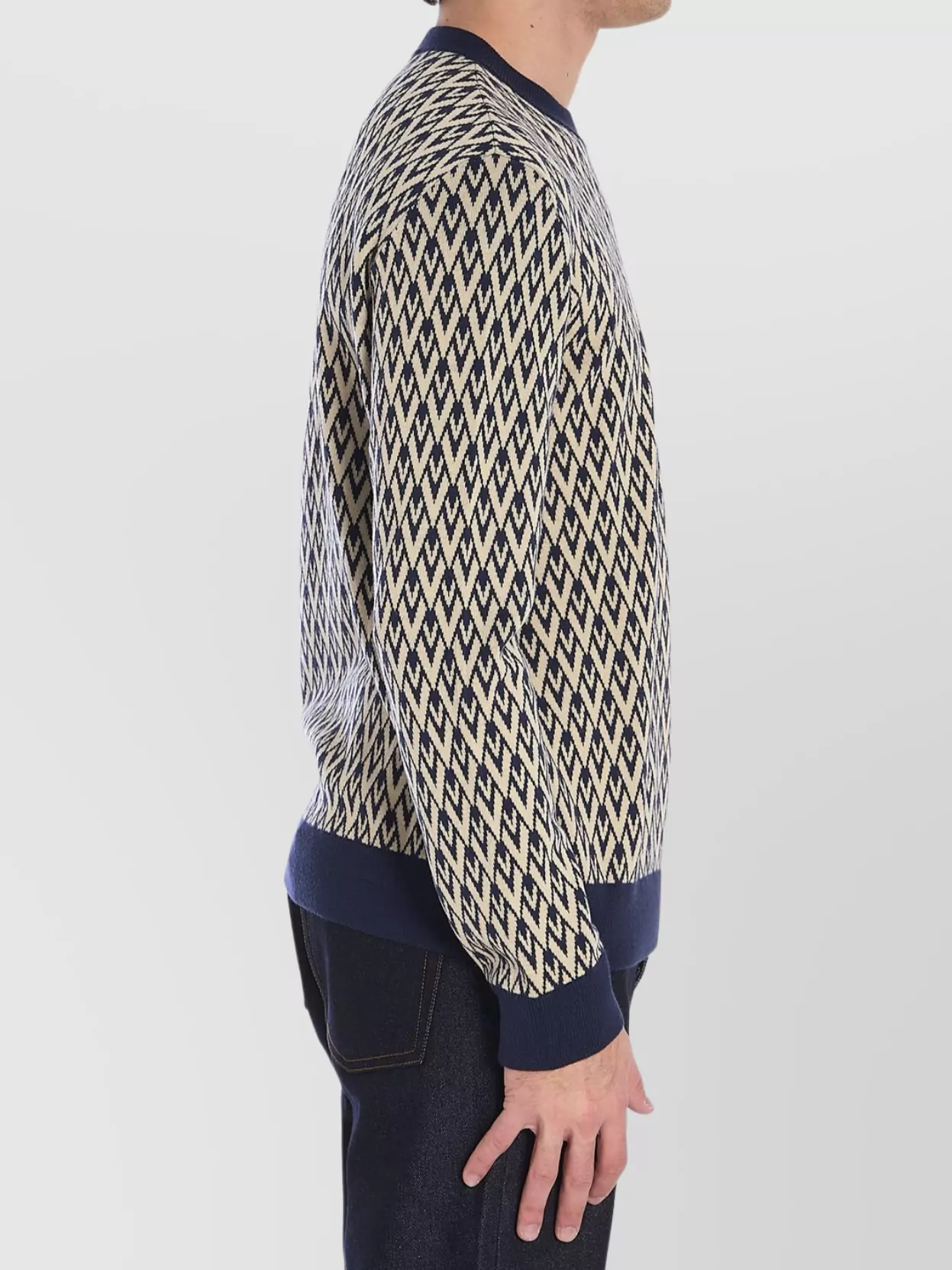 Valentino Garavani Jacquard V Pattern Wool Crew Neck Jumper
