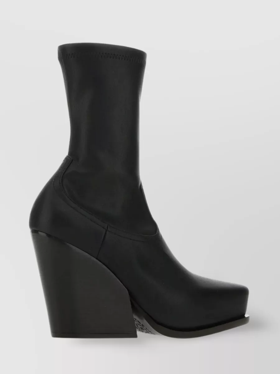 Shop Stella Mccartney Cowboy Ankle Boots With Square Toe And Thick Wedge Heel In Black