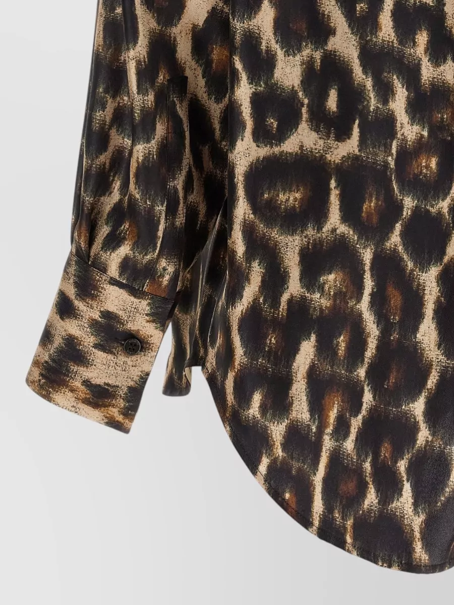 Alberto Biani Silk Jaguar Print Long-Sleeve Shirt