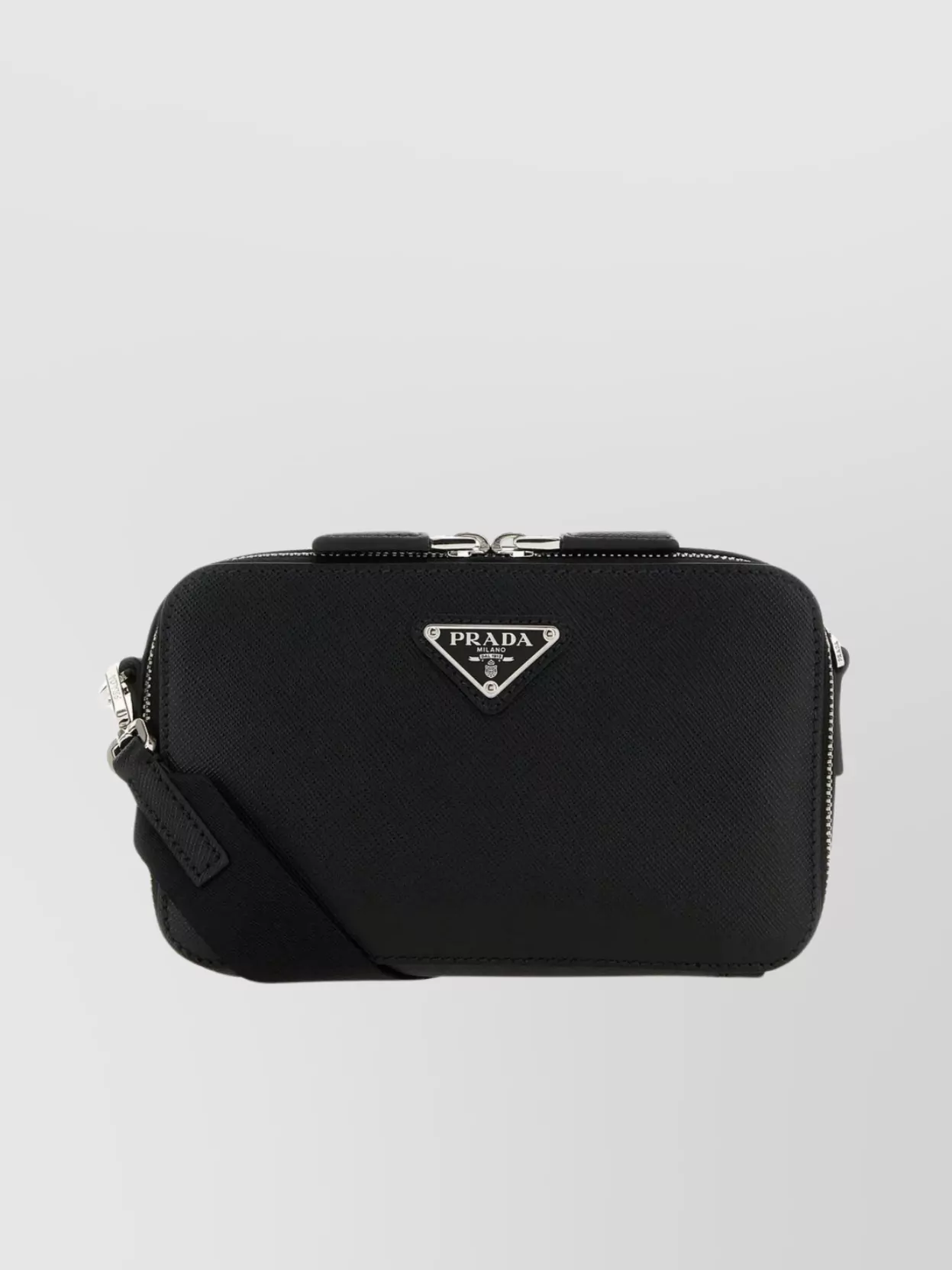 Shop Prada Textured Leather Crossbody Bag In Black