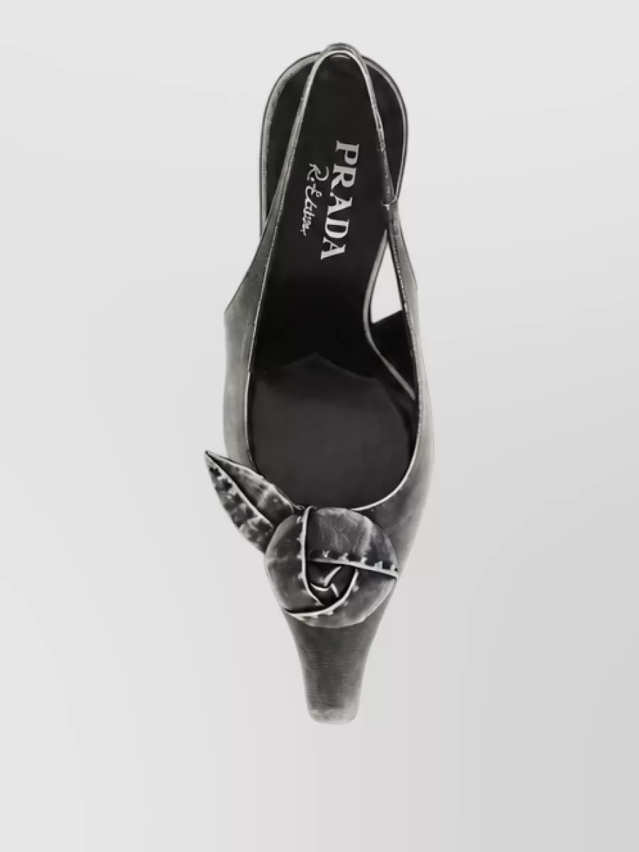 Prada Leather Floral Appliqué Slingback Pumps