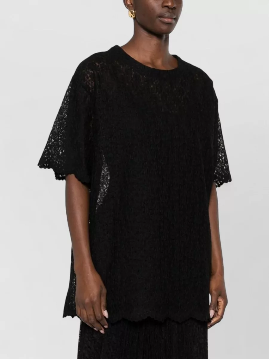 Ermanno Scervino Lace Top Short Sleeves Sheer Scalloped Hem