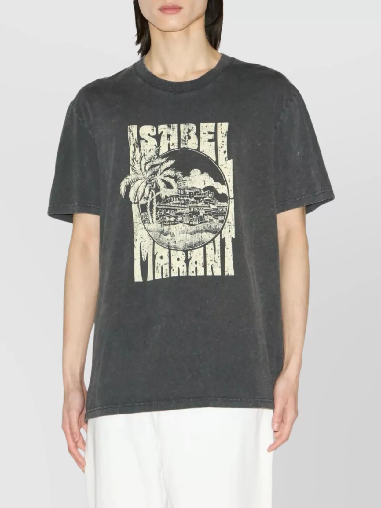 Isabel Marant Graphic Print Crewneck Short Sleeve T-shirt In Gray