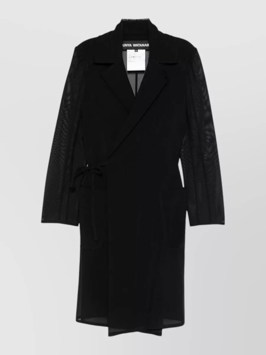 Junya Watanabe Mesh panel wrap midi coat