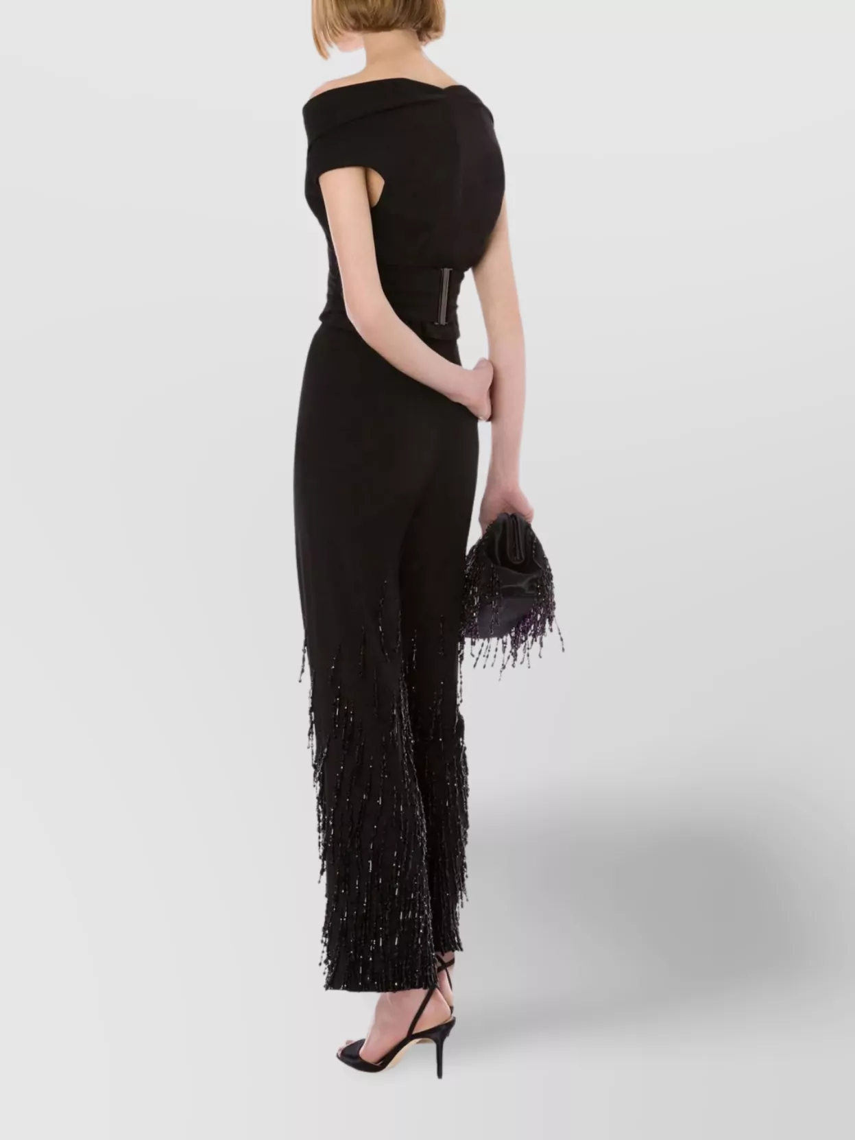 Alberta Ferretti Flared High Waist Trousers With Beaded Embellishments