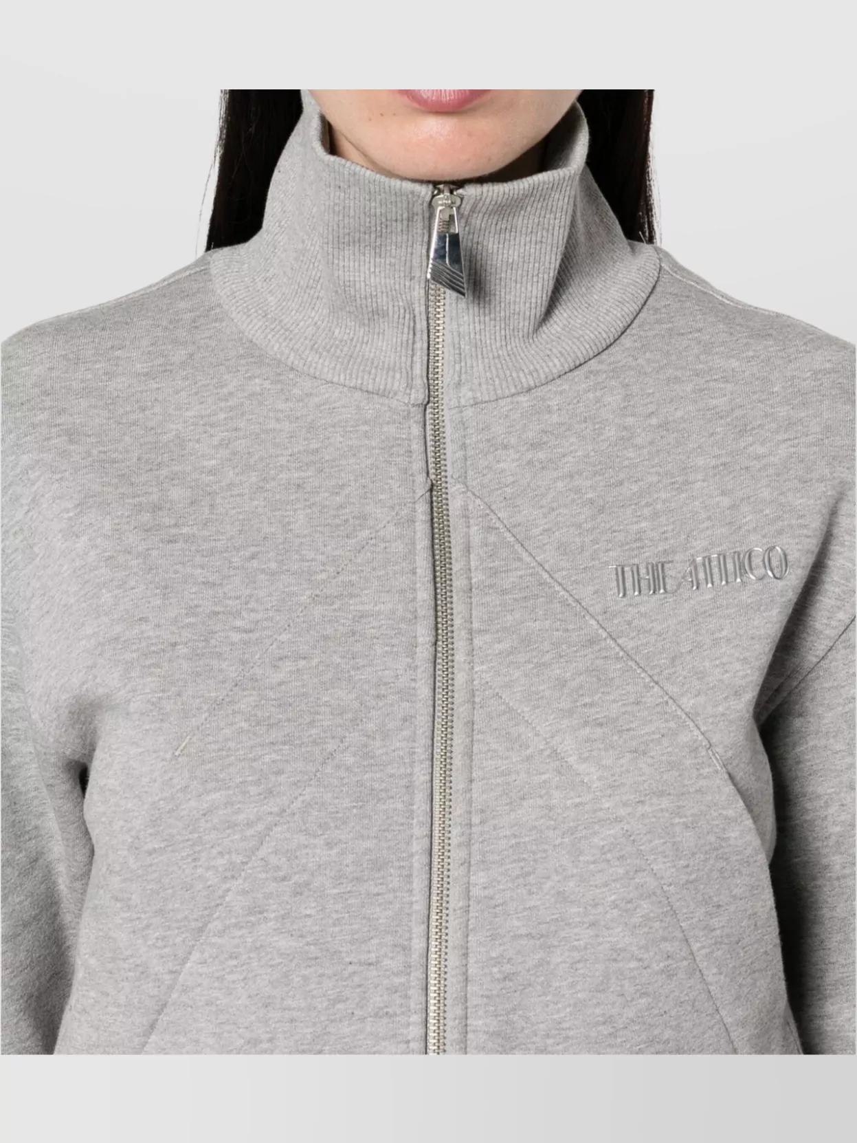 The Attico Cropped High Collar Knit Jacket