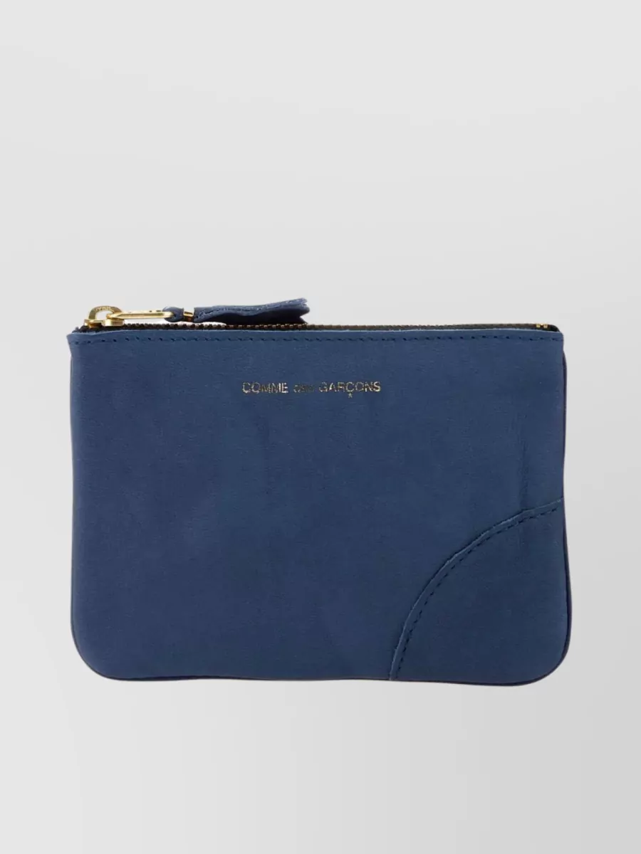 Shop Comme Des Garçons Leather Travel Pouch With Distinctive Logo Zipper In Blue