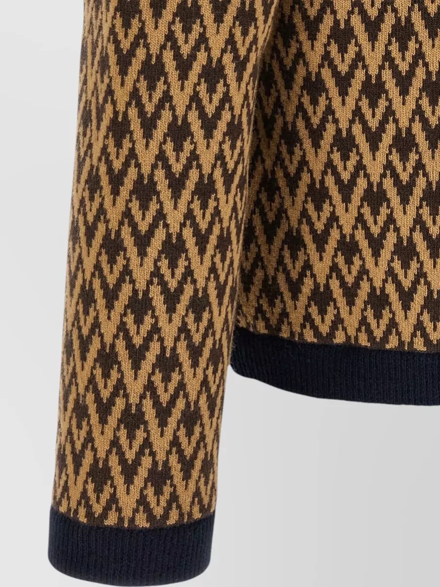 Valentino Cashmere Jacquard V-Neck Ribbed Trim Cardigan