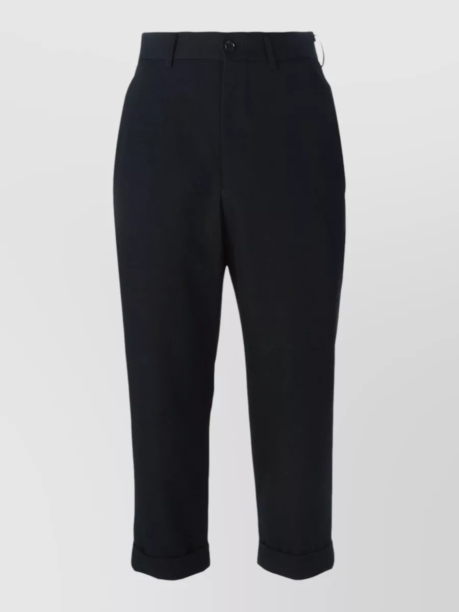 Comme Comme Cropped Trousers Belt Loops Pockets Rolled Cuffs