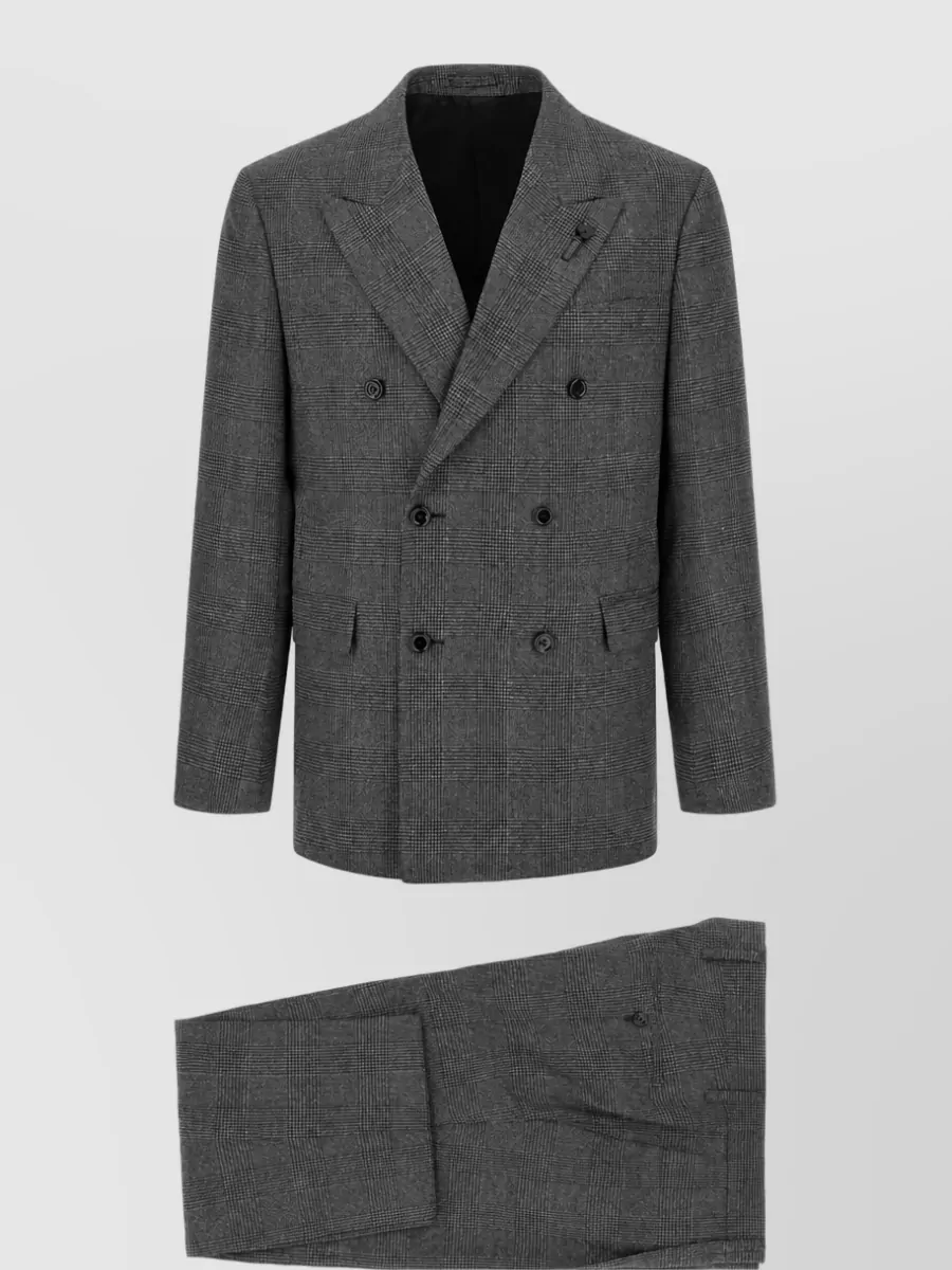 Lardini Virgin wool prince of wales double breasted coat