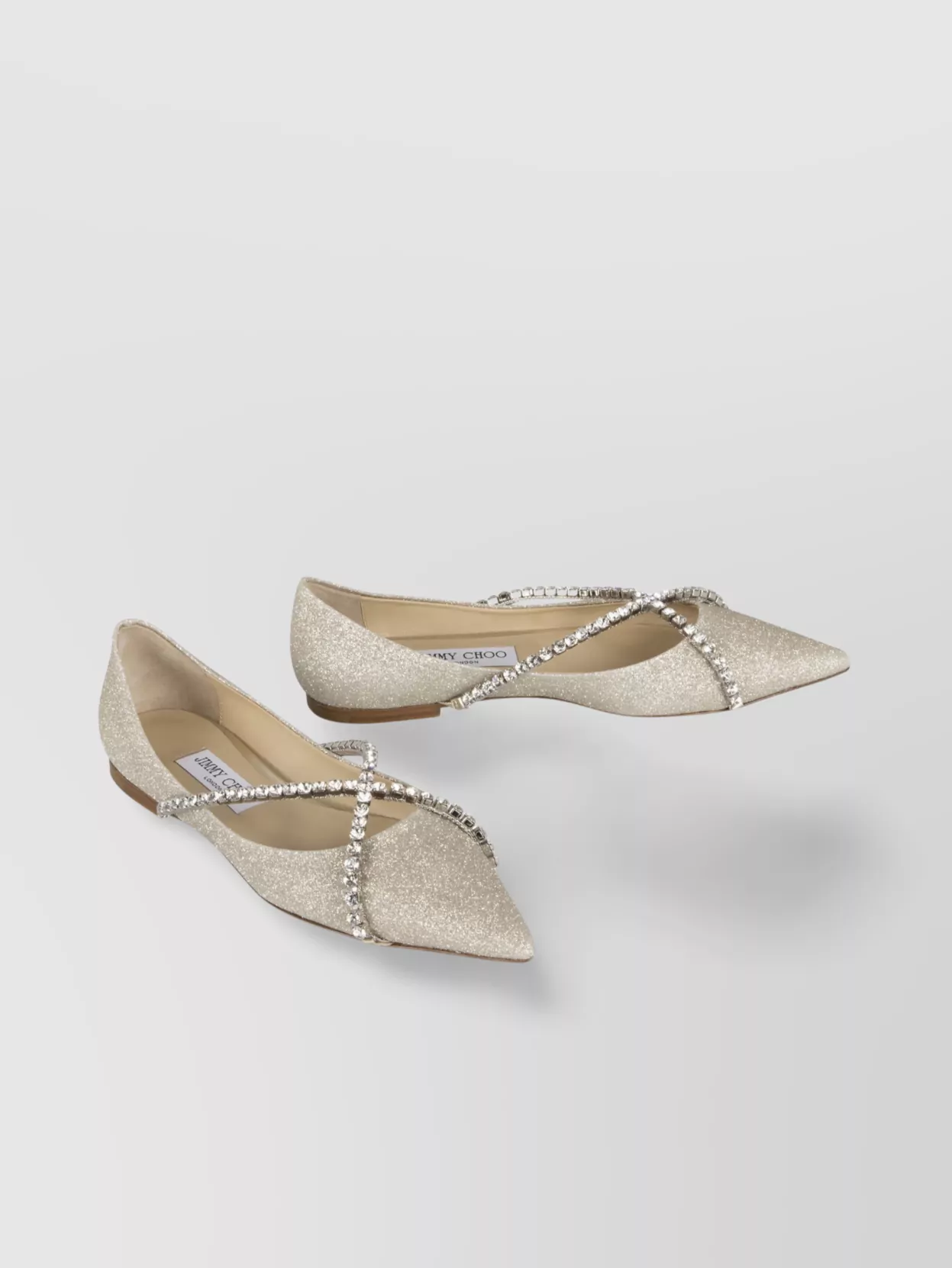Jimmy Choo Crystal Embellished Glitter Pointy-toe Ballet Flats