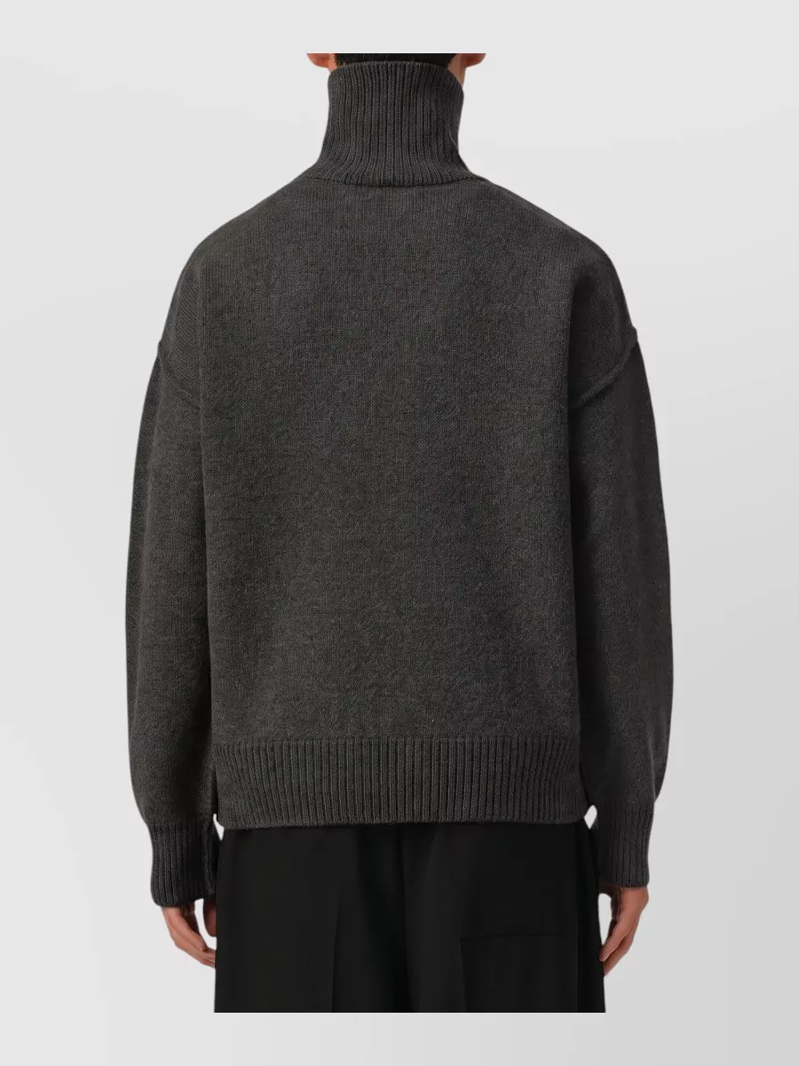 Ami Paris Merino Wool Ribbed Turtleneck Sweater