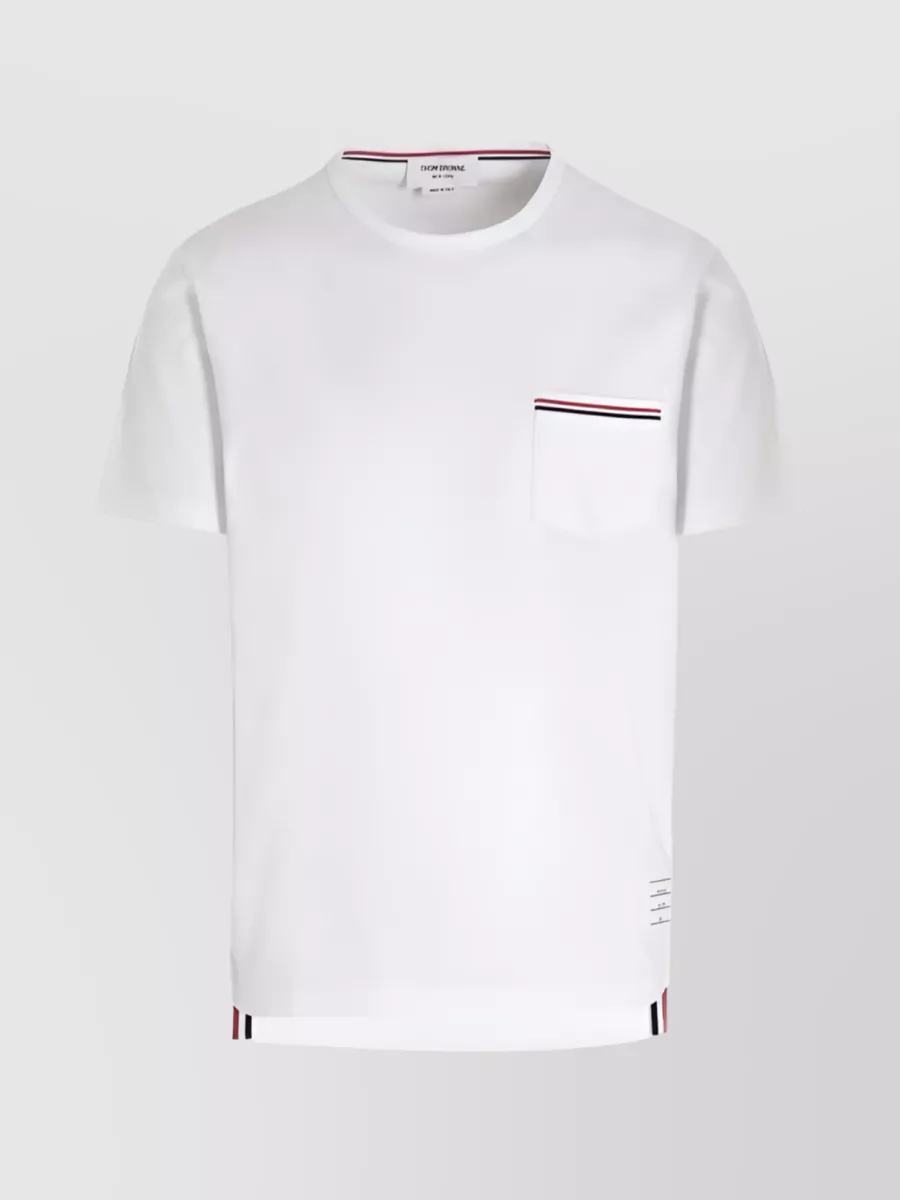Thom Browne Cotton Pocket T-shirt With Crew Neck In White