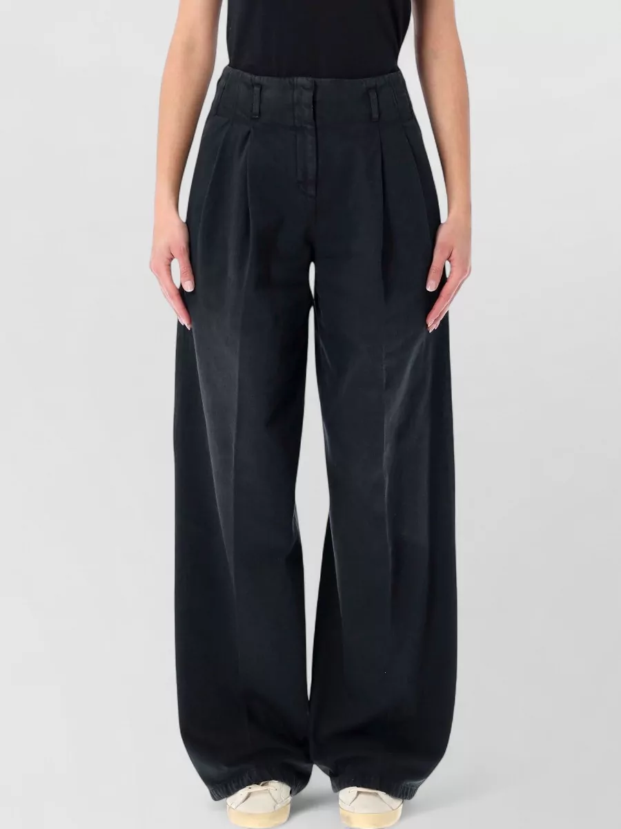 Golden Goose Wide Leg Denim Trousers Pleats Pockets In Brown