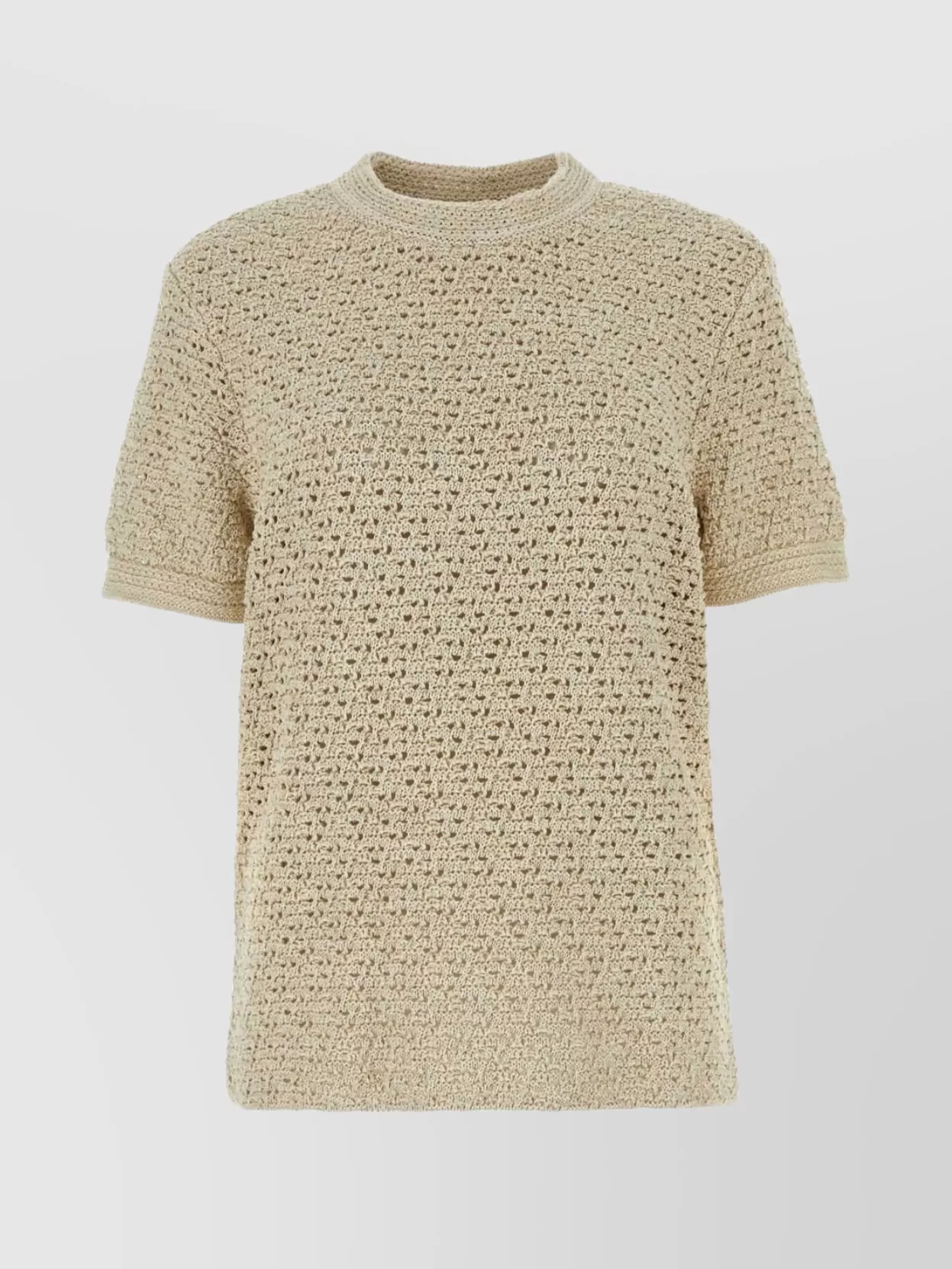 Shop Bottega Veneta Crochet Knit Texture T-shirt With Ribbed Crew Neck
