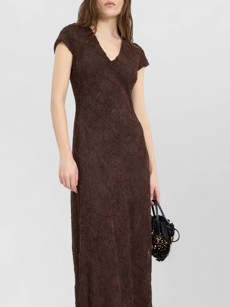 Rotate Floral Mesh V-Neck Maxi Dress