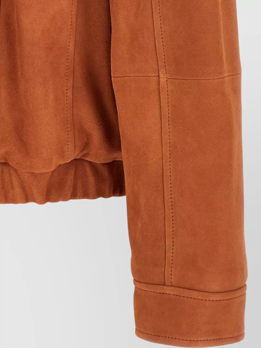 Brunello Cucinelli Leather Elasticated Hem Bomber Jacket