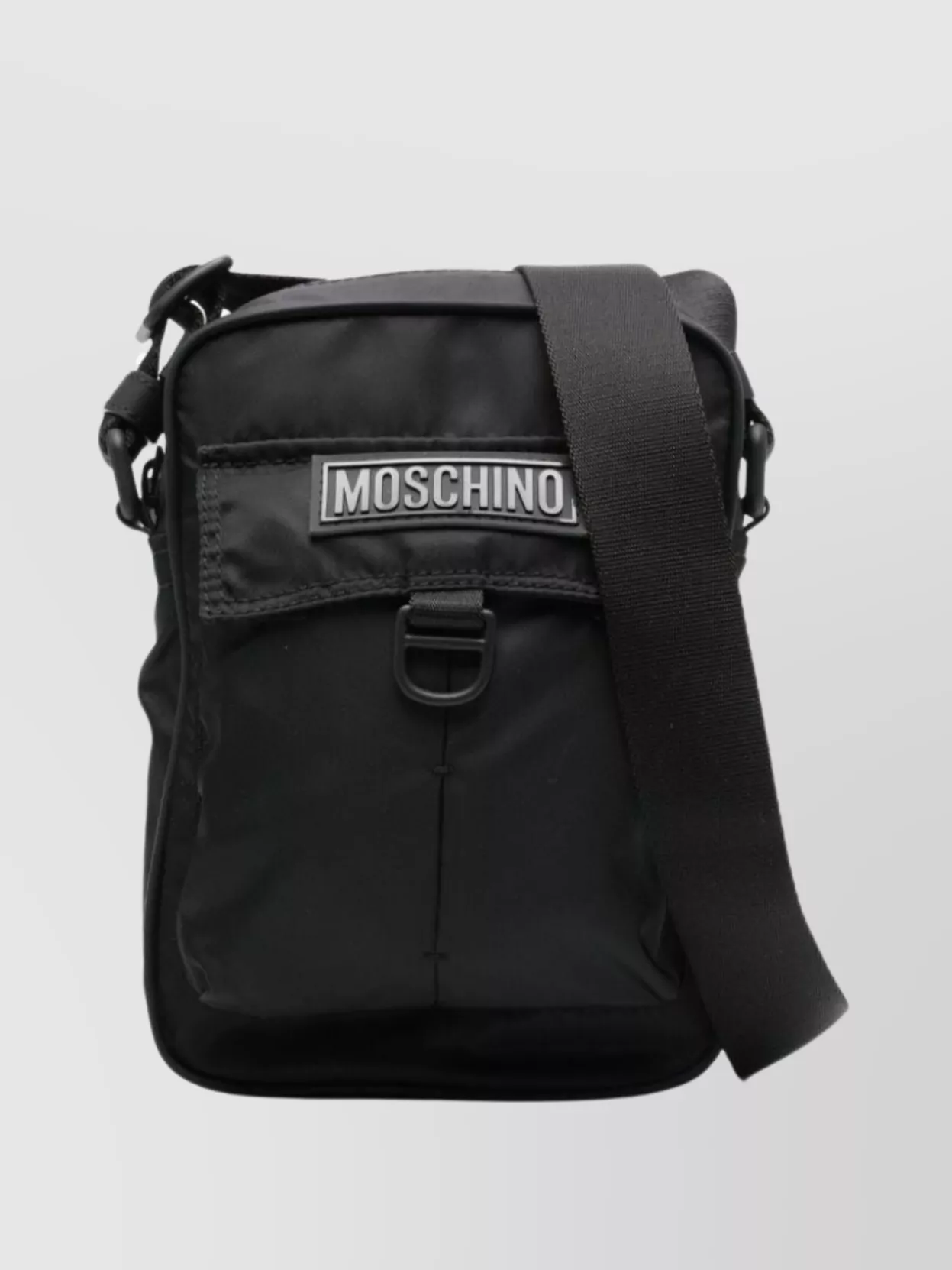 Shop Moschino Canvas Flap Pocket Shoulder Bag In Black