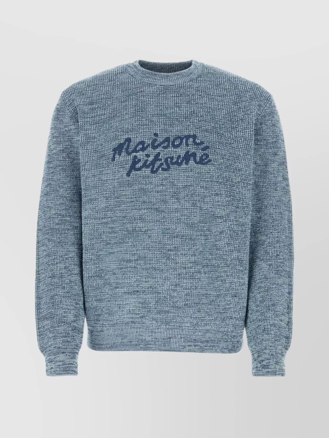 Shop Maison Kitsuné Light Blue Crew Neck Cotton Sweater