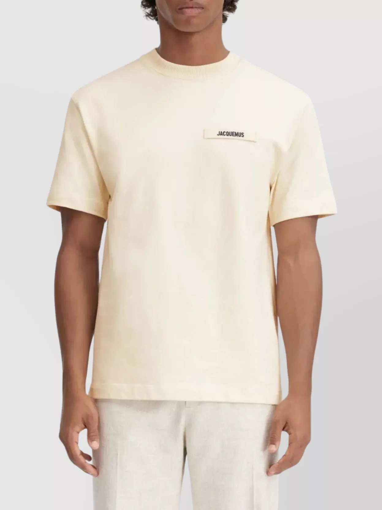 Jacquemus Le T-shirt Gros Grain Beige T-shirt With Logo Patch On The Front In Cotton Man In Neutral