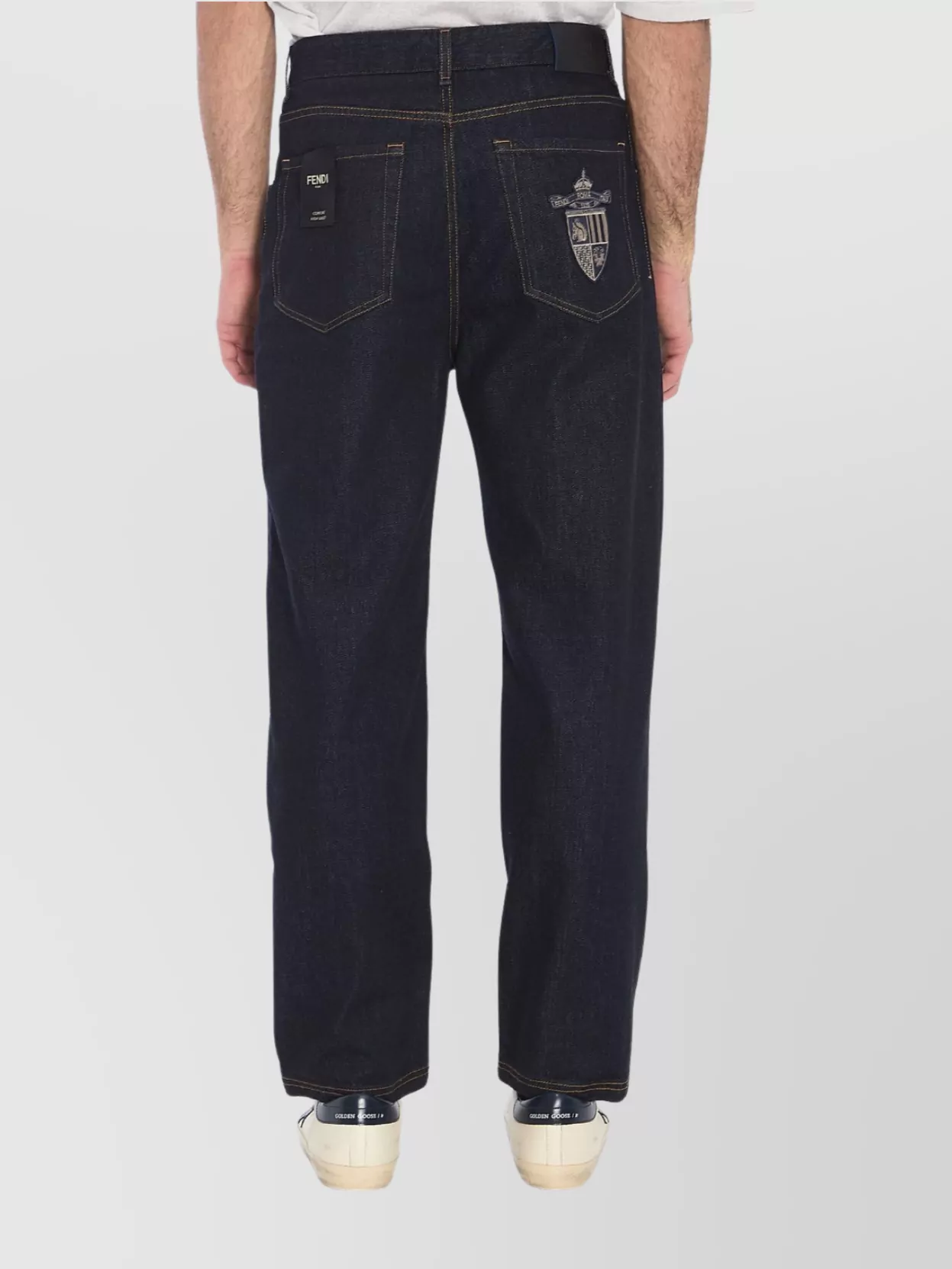 Fendi Crest Straight Leg Denim Trousers With Contrast Stitching